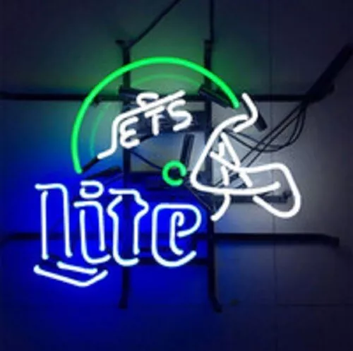 New York Jets Miller Lite Helmet Neon Light Sign Beer Glass Decor Lamp 20"x16"