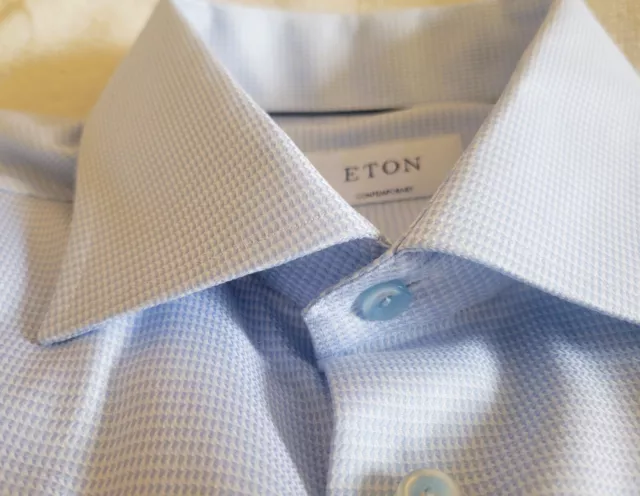 NWT Eton Dress Shirt Size US16 EU41  Slim Fit Contemporary Azure Blue MSRP$270