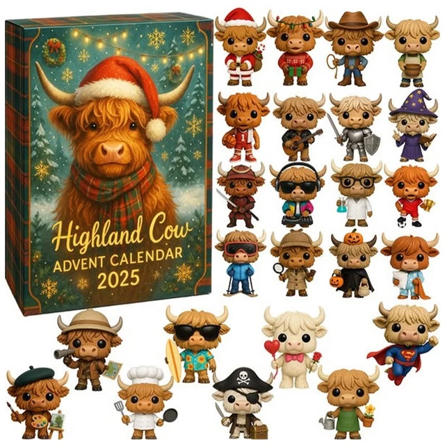 Calendrier De L'Avent 2025 Highlands Cow - 24 Ornements Acryliques Mignons De Vache écossaise - Décoration De Noël Pour Sapin, Fenêtre, Voiture