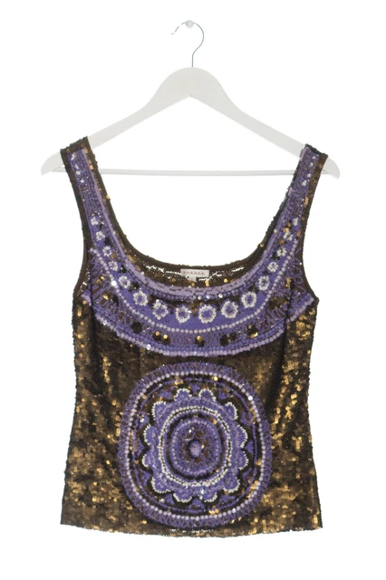 Tee Shirt Voile Mesh Noir à Fleurs Roses CAROLL - Taille 42, Vintage Avec Paillettes