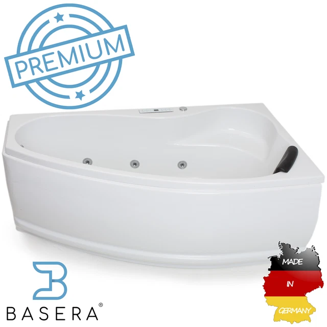 Bañera de hidromasaje de esquina interior Basera® PREMIUM Formentera derecha 160 x 90 cm...