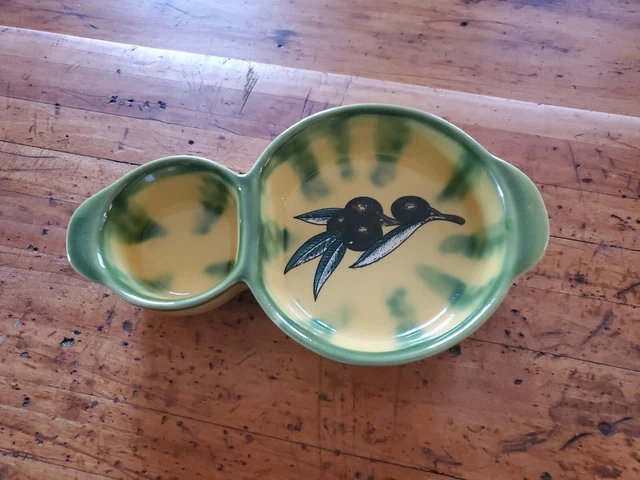 Vintage Majolica Style Divided Italian Olive and Pit Bowl Relish Dish 2