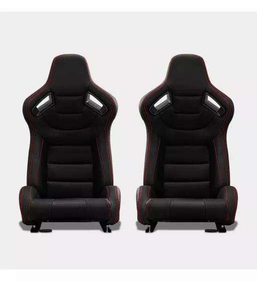 Coppia Sedili sportivi avvolgenti auto in pelle nera cuciture rosse N766
