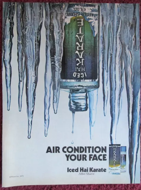 1973 HAI KARATE Iced Men's Cologne Print Ad ~ Air Condition Your Face