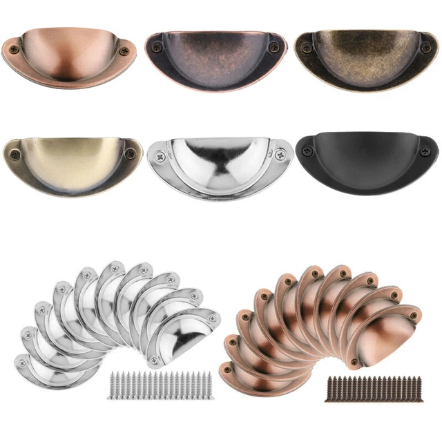 10pcs Shell Cup Handles Iron Half Moon Vintage Cabinet Cupboard Drawer Pull Door
