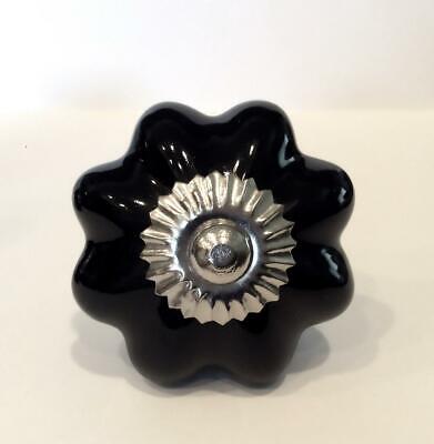 Black Porcelain Flower Cabinet Knobs Dresser Drawer Pulls