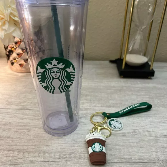 Starbucks Cold Cup Clear Venti Tumbler Traveler with Green Straw