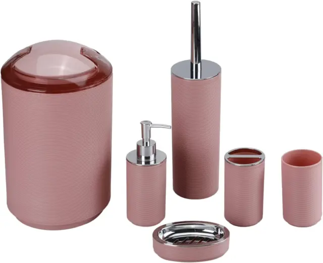Pink Bathroom Accessories Set 6-Piece - Toothbrush Holder, 3328 Style-pink