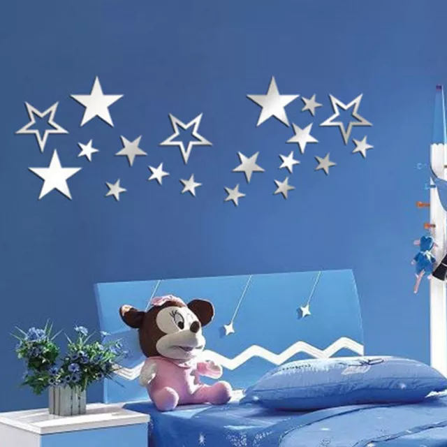 19PCS Star Acrylic 3D Mirror Wall Stickers Kids Bedroom Decals Home Mural Decor