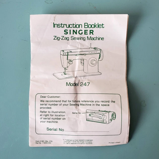 SINGER ZIGZAG SEWING Machine Model 247 Instruction Booklet Vintage