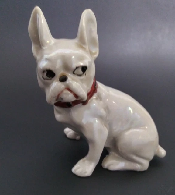 Vintage Porcelain French Bulldog Figurine JAPAN Iridescent- 4"