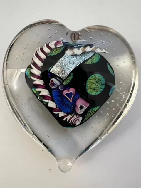 Randy Strong Dichroic LARGE Art Glass Heart Paperweight SIGNED/DATED Mint!