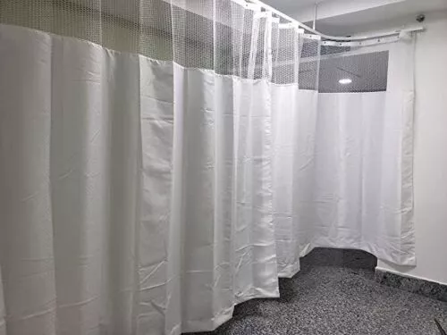 Polyester Zig Zag Curtain with Oval Net for Hospital ICU, (7 Feet Height, White)