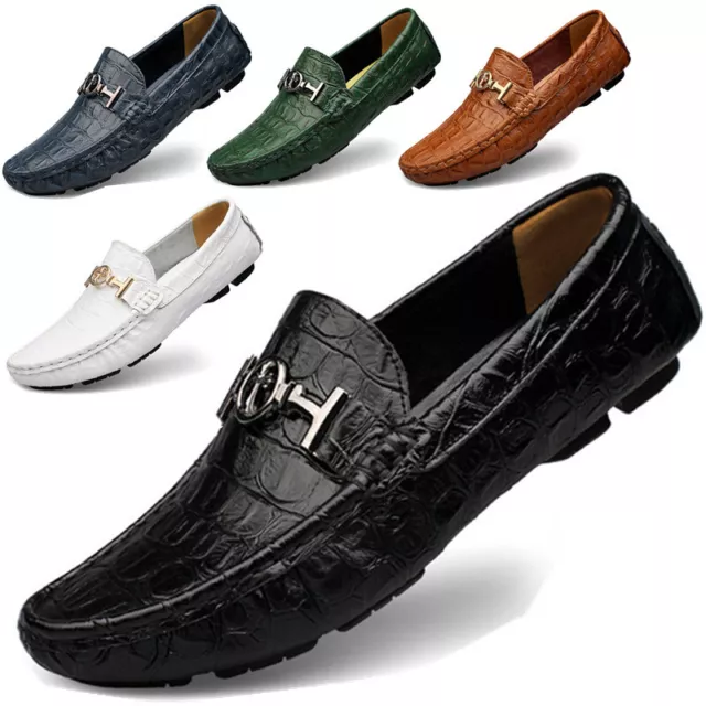 Mens Crocodile Genuine Leather Driving Shoes Casual Slip On Moccasins Loafers