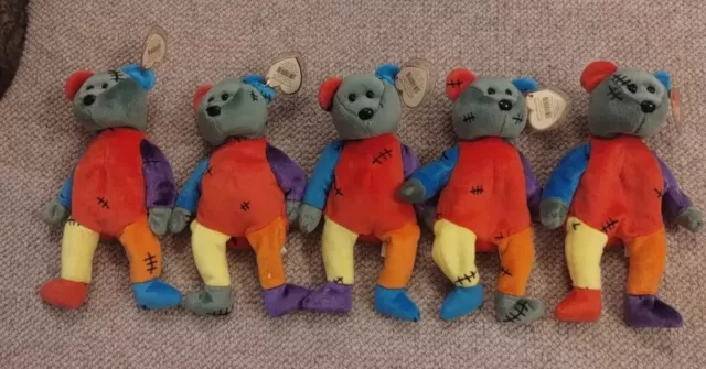 Set of  5 Ty Retired Beanie Babies FRANKENTEDDY (Feet Different Colours)