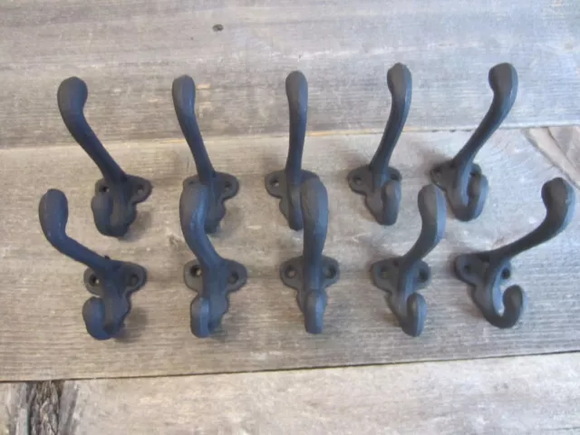 10 Cast Iron Black School Style Coat Hooks Hat Hook Hall Tree Restoration 3 1/4"