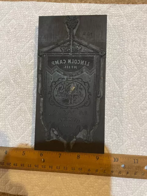 Des Moines Iowa MWA Lincoln Camp PRINTING PLATE BLOCK