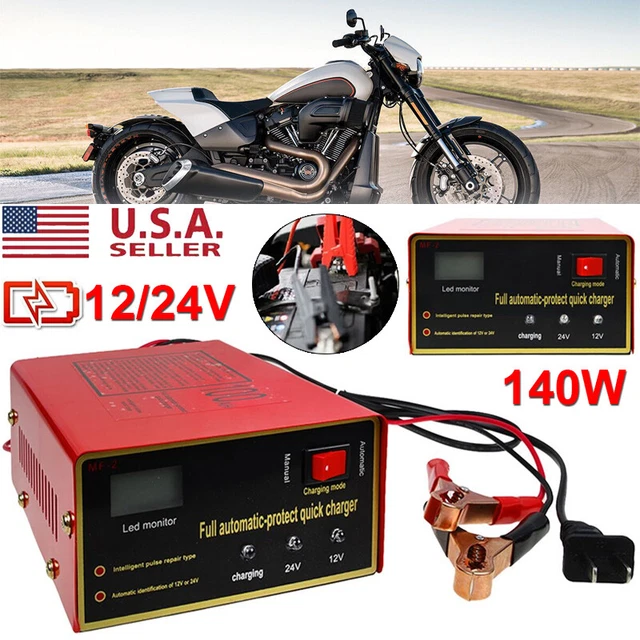 Maintenance Free Battery Charger 12/24V 10A 140W Output For Car Motorcycle Truck