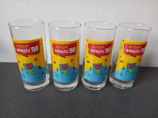 Lot 4 Verres Retour Dans Les Annees 90 Gameboy Tetris Hauteur 14 Cm Neufs