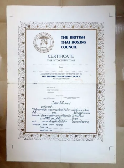 Thai Boxing Official Martial Arts Certificate