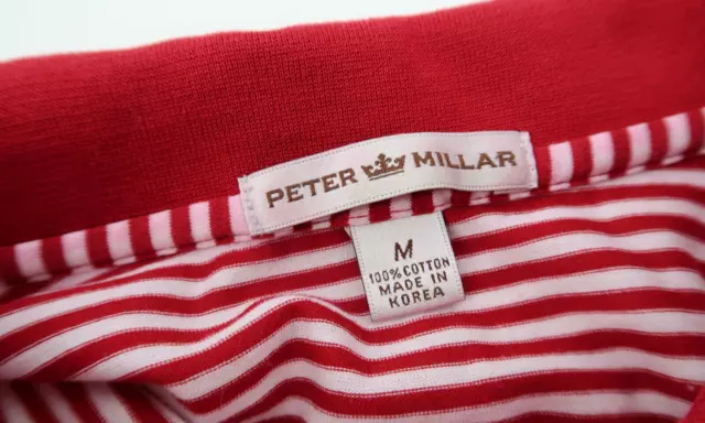 Peter Millar Mens Medium Alabama Crimson Tide Polo Shirt Red White Striped 2