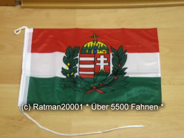 Fahne Flagge Ungarn mit Wappen Bootsfahne Tischwimpel - 30 x 40 cm