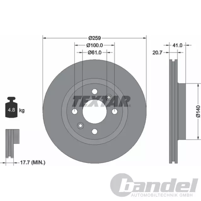 TEXTAR Discos de Freno 259mm + Frente Almohadillas Apto para Renault Twingo 2 II 2