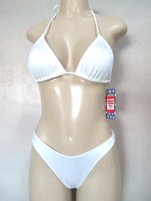 NWT JELLY SWIMWEAR Vintage 90s 80s Bikini size S top bottom shiny WHITE