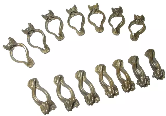 14 Vintage Cafe Curtain Clam Shell Stamped Brass Metal Clip Gold Hue Lot Germany