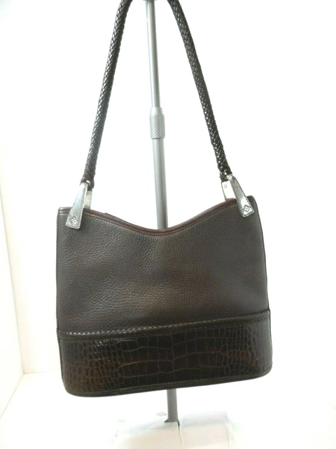 Vintage Brighton Purse Brown Croc Embossed Leather Shoulder Bag 10.75 x 8.5 x 4