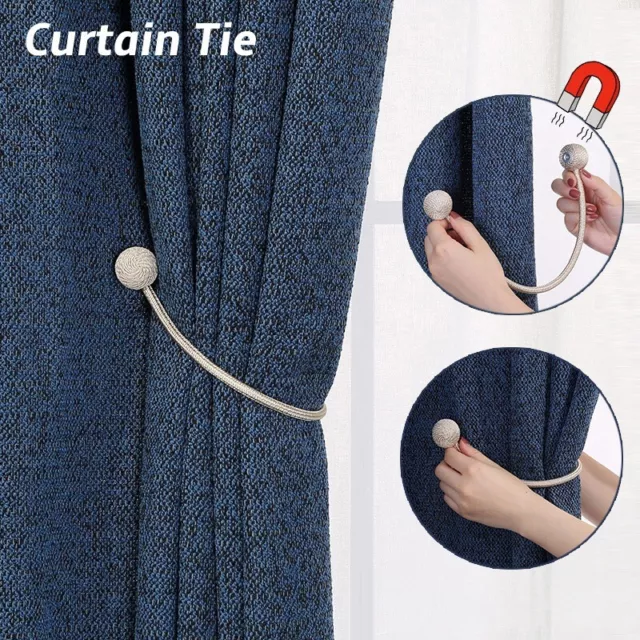 Strong Magnetic Curtain Tie Backs Ball Clip Buckle Weave Rope Holdbacks Hook 1PC