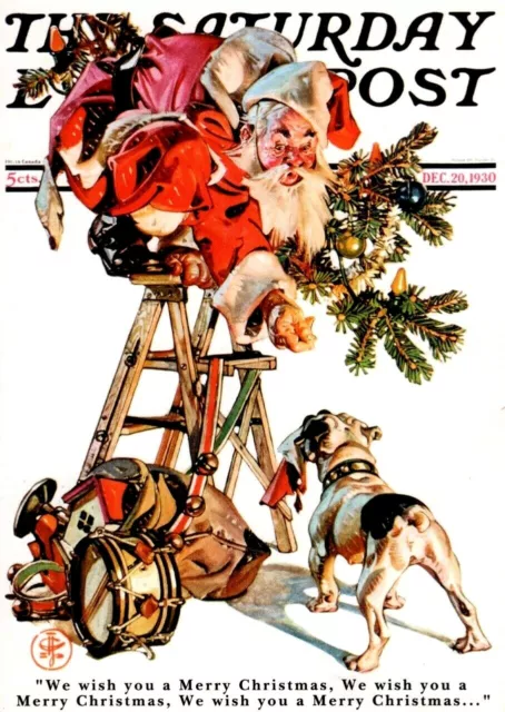 Funny Saturday Evening Post Dec 1930 Santa Pants Dog Christmas Greeting Card