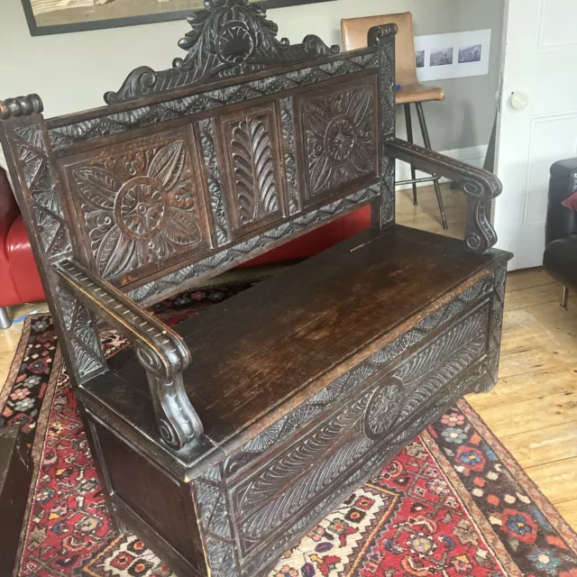 Vintage Oak  Seat  With Cupboard/Ottoman/Storage