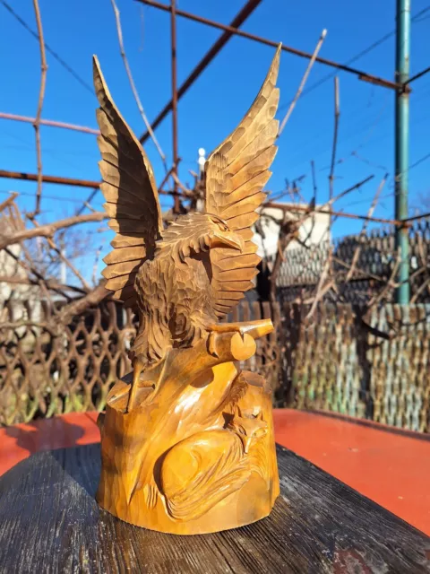 ORIGINAL Eagle Vintage Sculpture USSR Hand carved Home decor1950 Wooden figurin