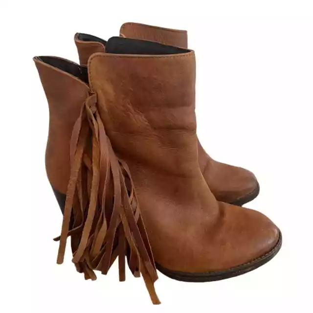 Steve Madden Shoes Woodstock Fringe Ankle Boots Size 8.5 Brown Leather