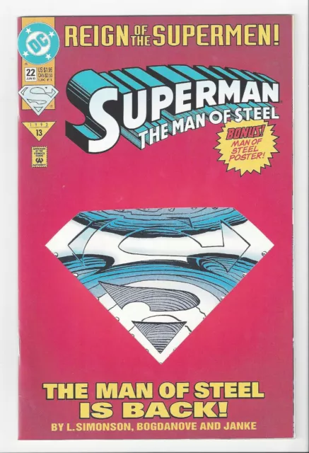 Reign Of The Superman #22 The Man Of Steel Is Back Die Cut Dc Comics 1993 New