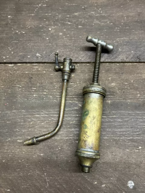 Vintage Antique Lubricant Brass Grease Gun Screw Top With Tap Attachment