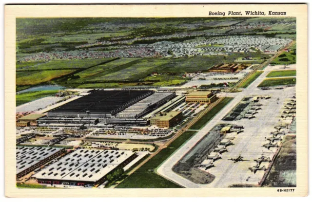 Boeing Plant Wichita Kansas KS Aerial View Airplanes Unposted Postcard