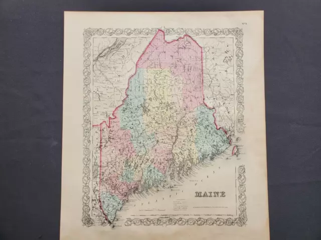 1855 Colton Map - Maine - 100% Genuine Antique