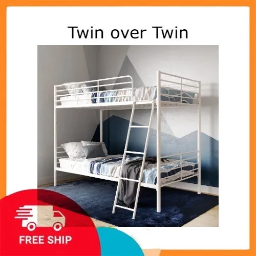 Mainstays Convertible Twin over Twin Metal Bunk Bed, off White, Free Shipping