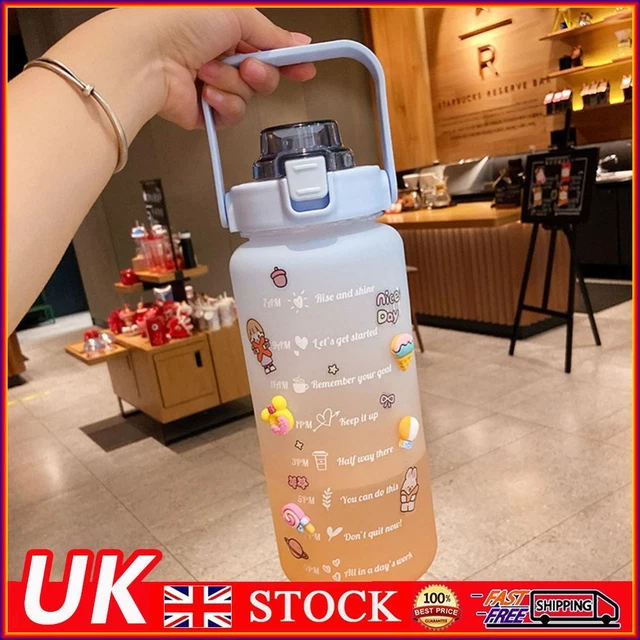 2L Water Bottle Straw Cup Sport Time Scale Jug w/ Stickers (Gradient Blue)