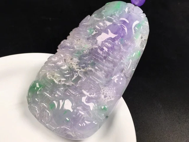 100% Natural Emerlad Icy Purple Green Jadeite Jade Pendant Landscape 1105