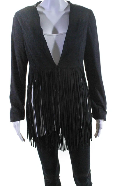 philosophy Womens Vegan Suede Fringe Hem Jacket Black Size M