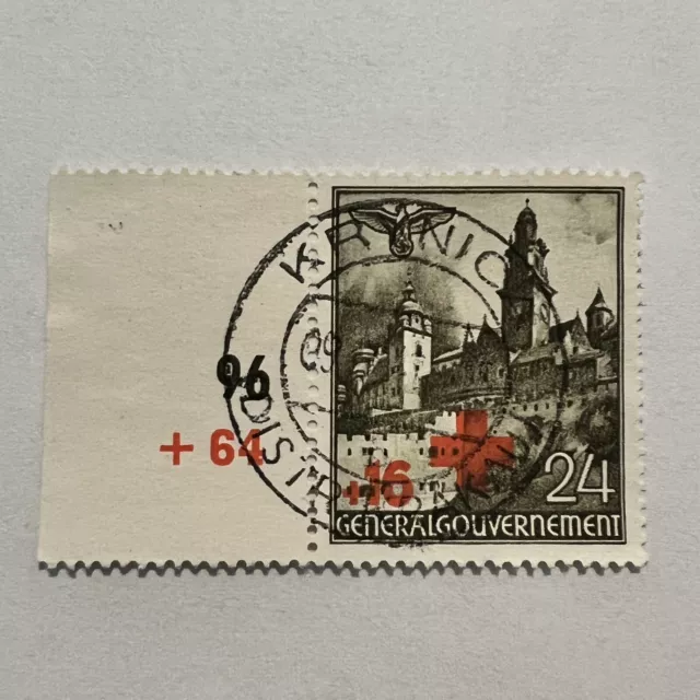 1940 Germany Poland Red Cross 16+24 Stamp With Krynica Son Sotn Bullseye Cancel