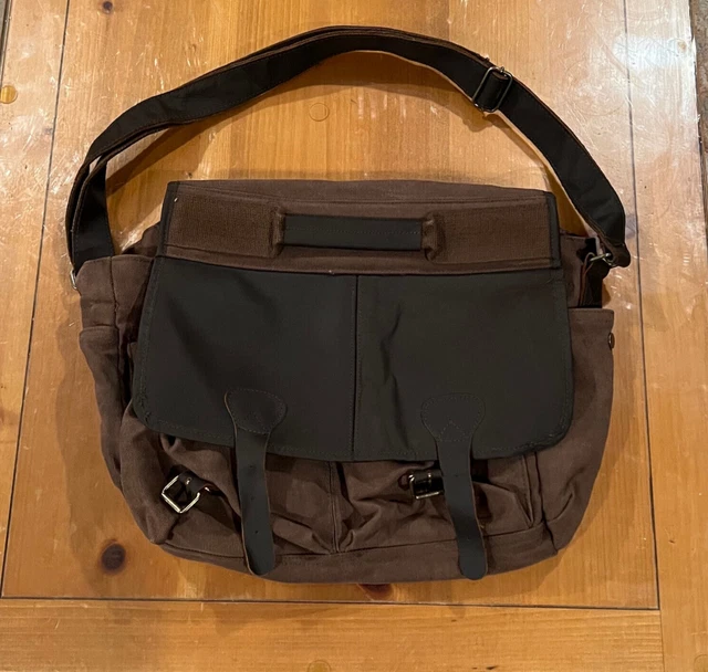 Rothco brown canvas messenger bag, leather accents, new