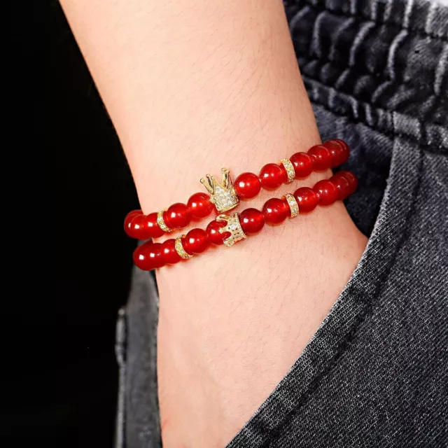 Coppia di braccialetti rossi Bracciale regolabile con perline in pietra... 2
