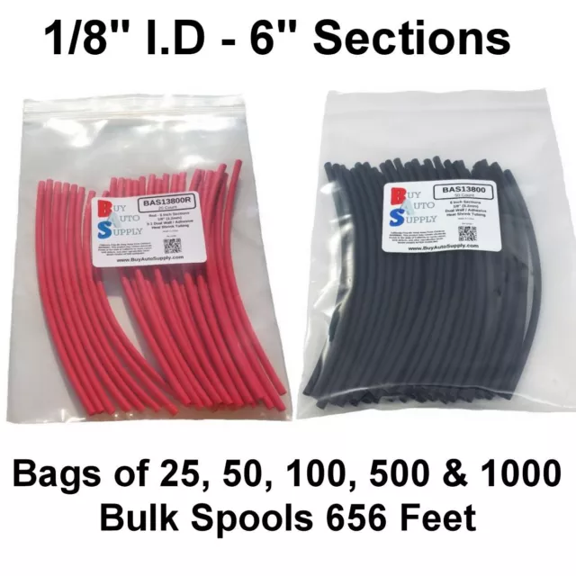 1/8" 3:1 Adhesive Lined Dual Wall Heat Shrink Tubing Black & Red - 6" Sections