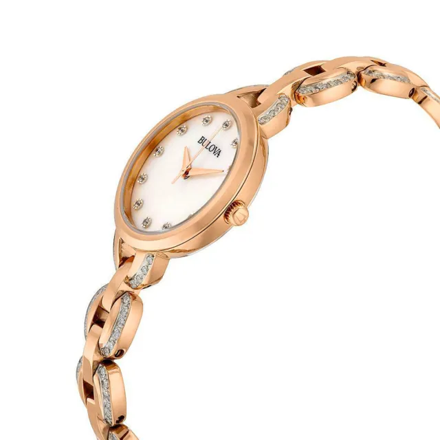 BULOVA Womens Dress Watch, Rose Gold Band, White Mother of Pearl Dial, Crystals 2
