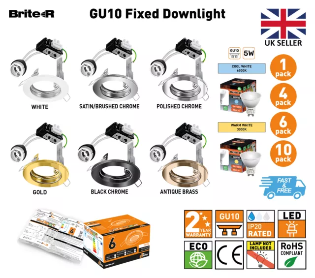 GU10 Fixed Downlight LED Recessed Ceiling Spotlight Fitting IP20 240V 4x 6x 10x