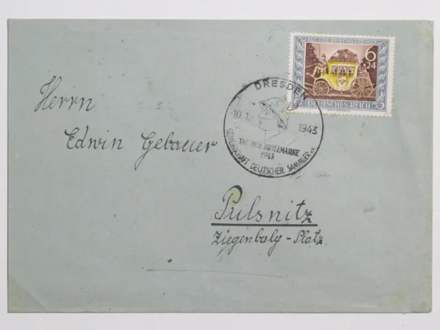 (v485) DR 828  FDC mit  ESST  Dresden 1943 Tag der Briefmarke